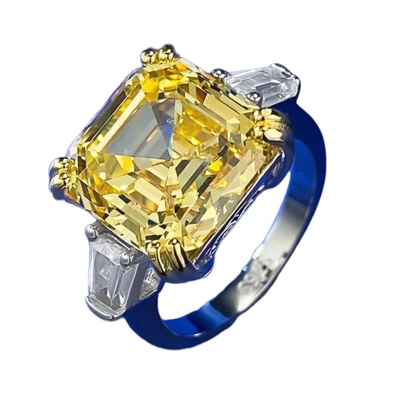 Art Deco Asscher Cut Yellow Diamond Ring Size 5 - Picture 5 of 11